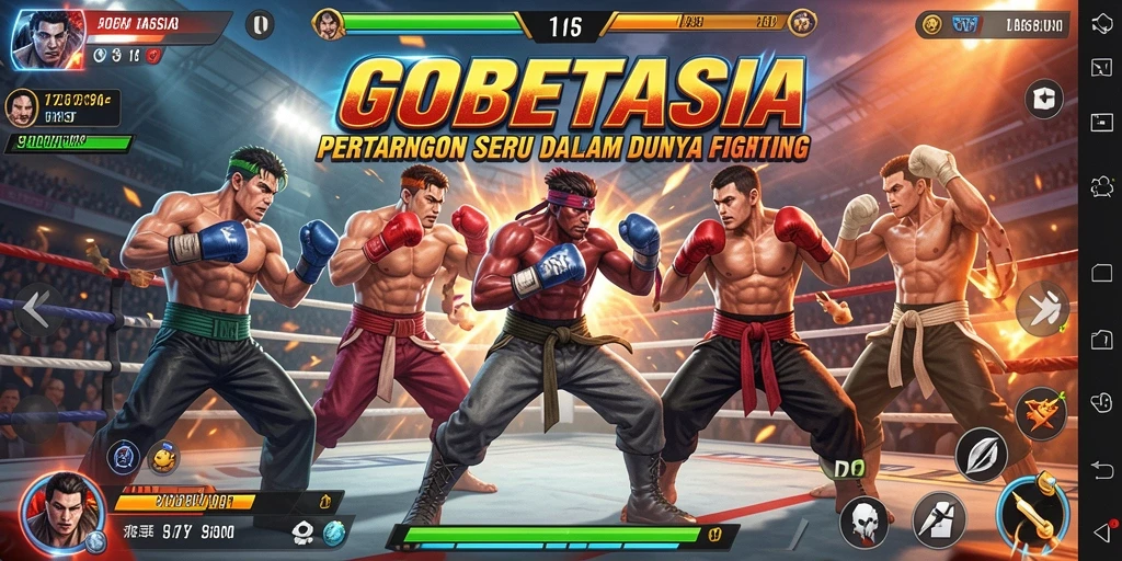 Tampilan gameplay GOBETASIA yang menampilkan pertarungan epik antar karakter.