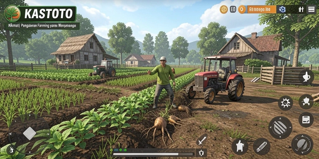 Tampilan menarik gameplay KASTOTO saat bertani di ladang.
