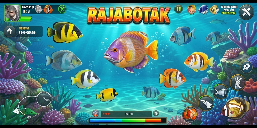 Tampilan gameplay seru dalam RAJABOTAK Tembak Ikan.