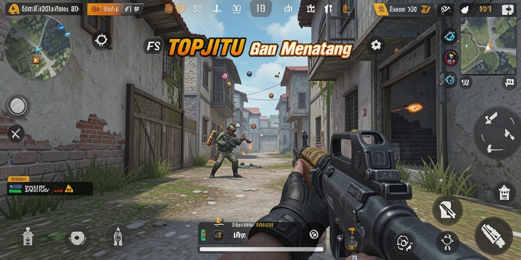 Screenshot gameplay TOPJITU menampilkan aksi pertempuran yang mendebarkan.