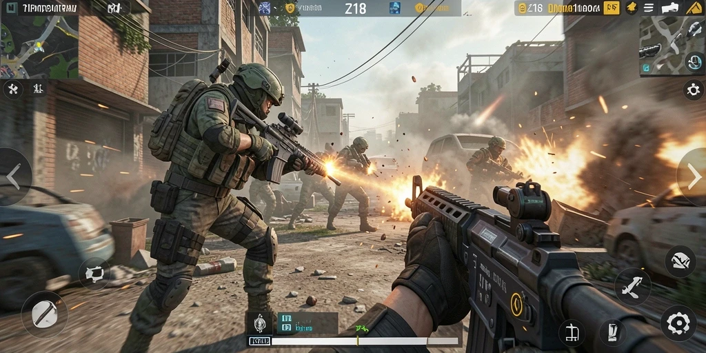 Tangkapan layar gameplay yang menunjukkan aksi intens dalam Z18.